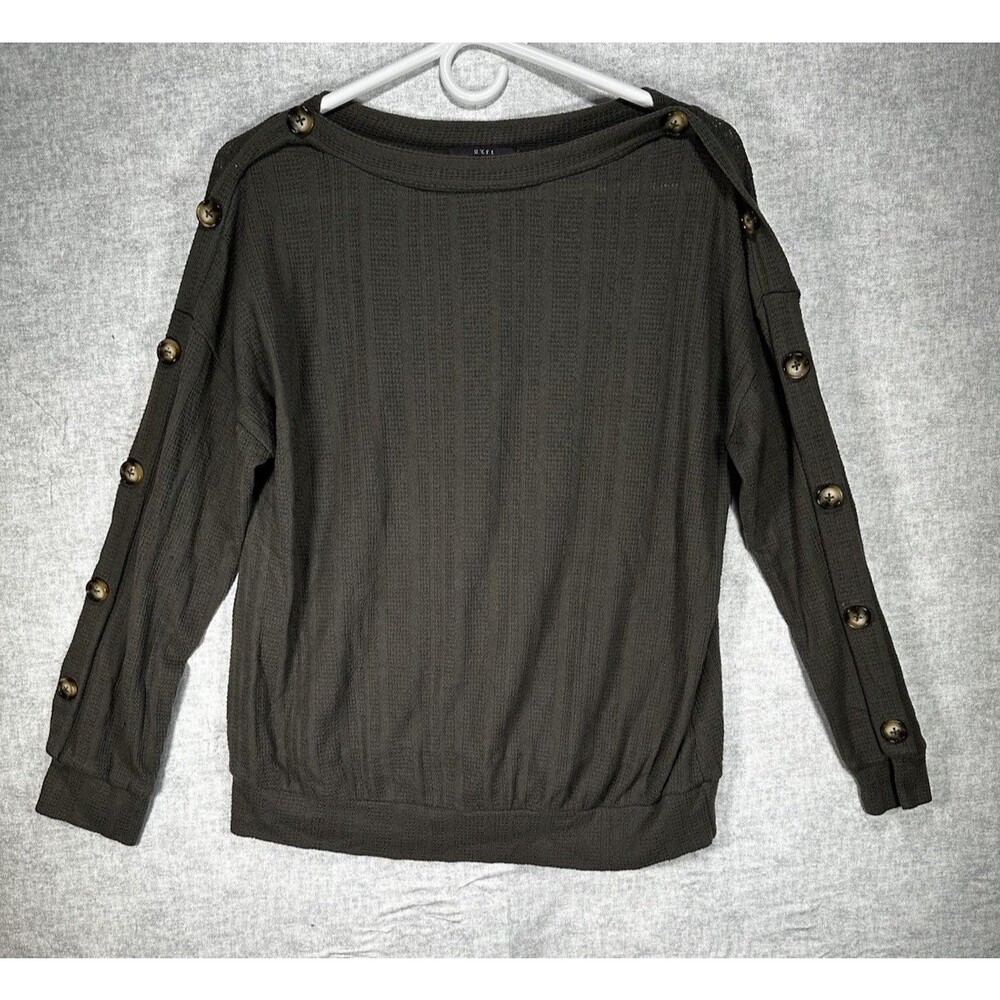 Gyft Womens Pullover Sweater With Accent Buttons Down sleeves Green Size Small